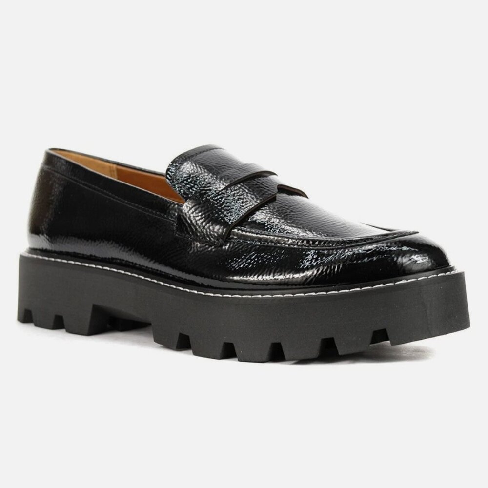 Franco Sarto Bazel Platform Loafer Lug Sole Womens 8.5 Black Leather Slip On